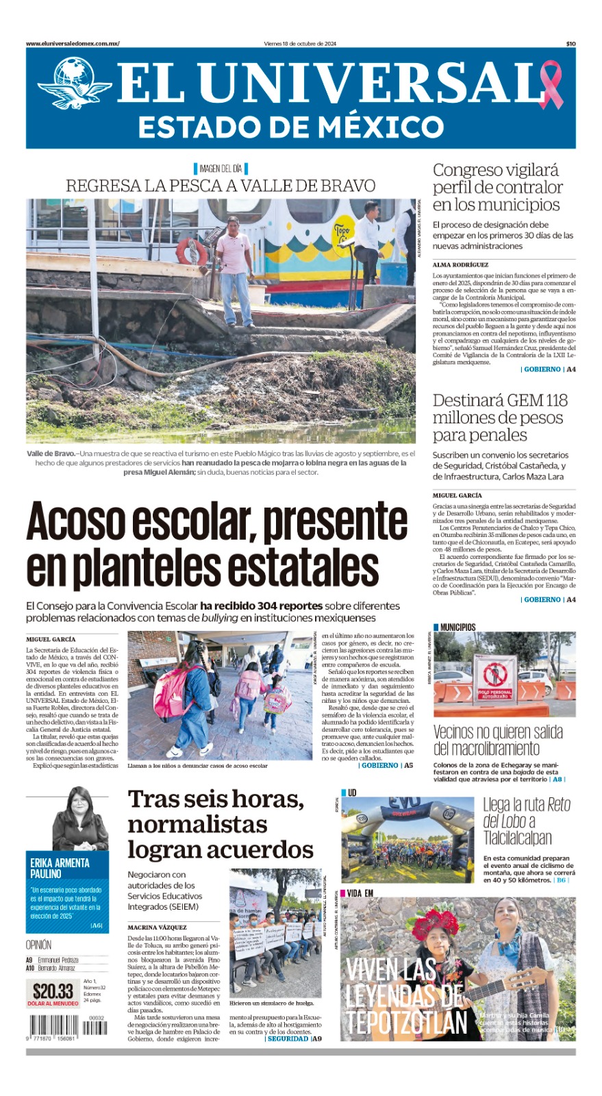 Portada viernes 18 de octubre 2024