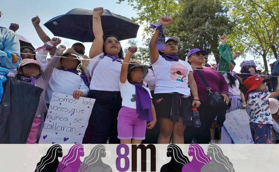 Madres, niños y adolescentes marcharon en Toluca con gritos de 'florecer no desaparecer' durante la Marcha 8M. Foto: Alejandro Vargas / El Universal Estado de México