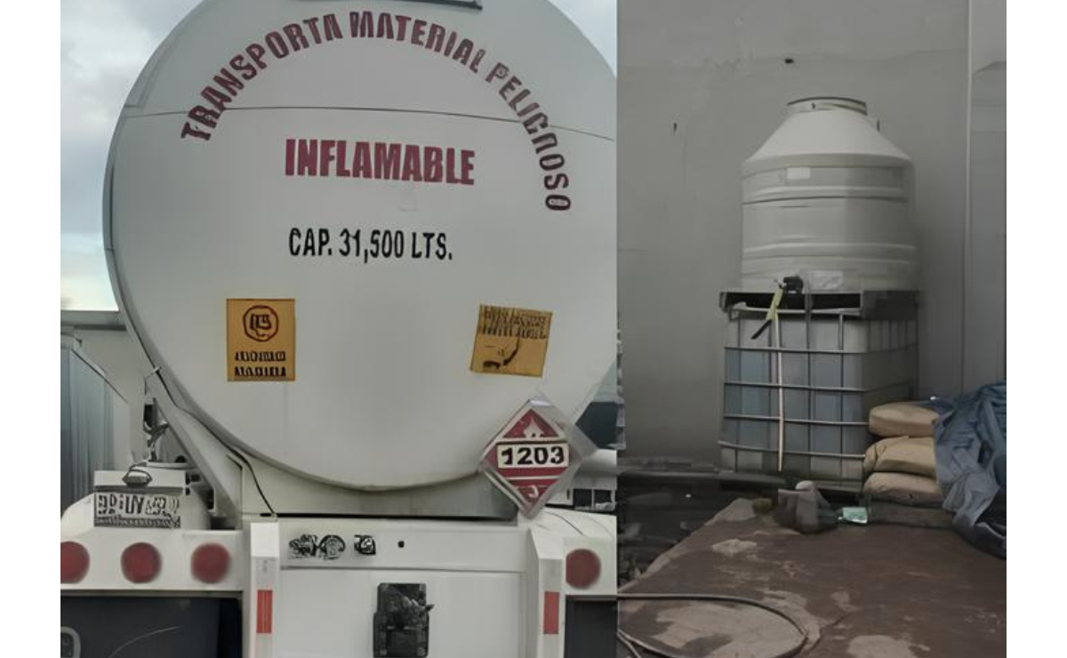 Predio en Tultitlán desmantelado. Autoridades aseguran combustible de huachicol y realizan detenciones. Foto: Especial