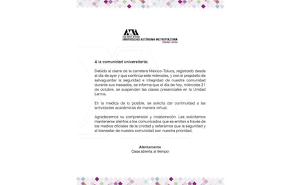 UAM Lerma suspende clases presenciales por bloqueo en la México-Toluca
