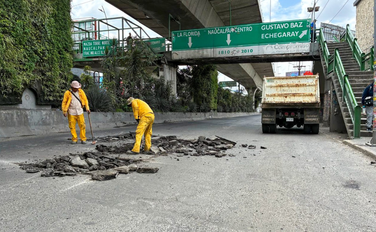 Trabajos de bacheo en el Periférico Norte: Se usarán 6 mil toneladas de asfalto para rehabilitar 54 kilómetros de la vía y mejorar el tránsito en el Edomex. Foto: Especial