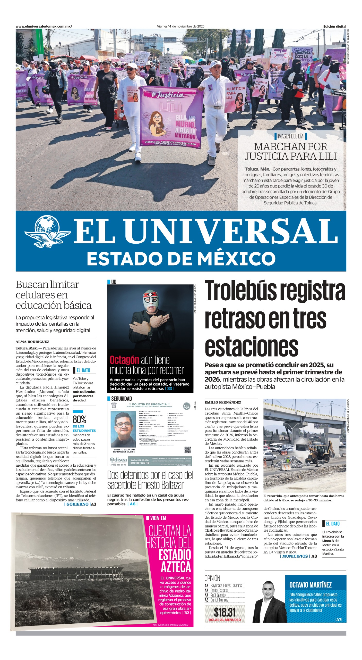 Portada del 14 de noviembre